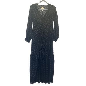 Luba by Hannah Payne NEW Dress Sz 6 Sheer W/ Slip Dress Long Sleeve Maxi Black